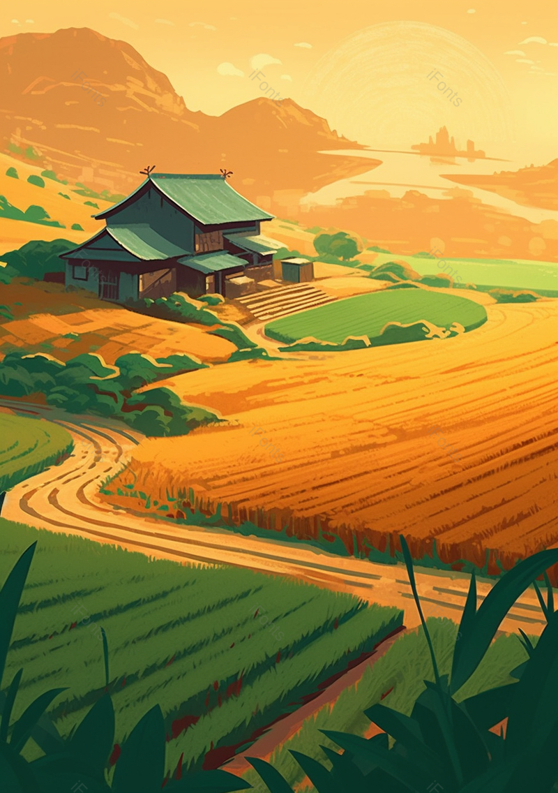 青色未成熟小麦和成熟小麦小满节气插画背景,插画/手绘图,插画/手绘图库,插画/手绘图下载,插画/手绘